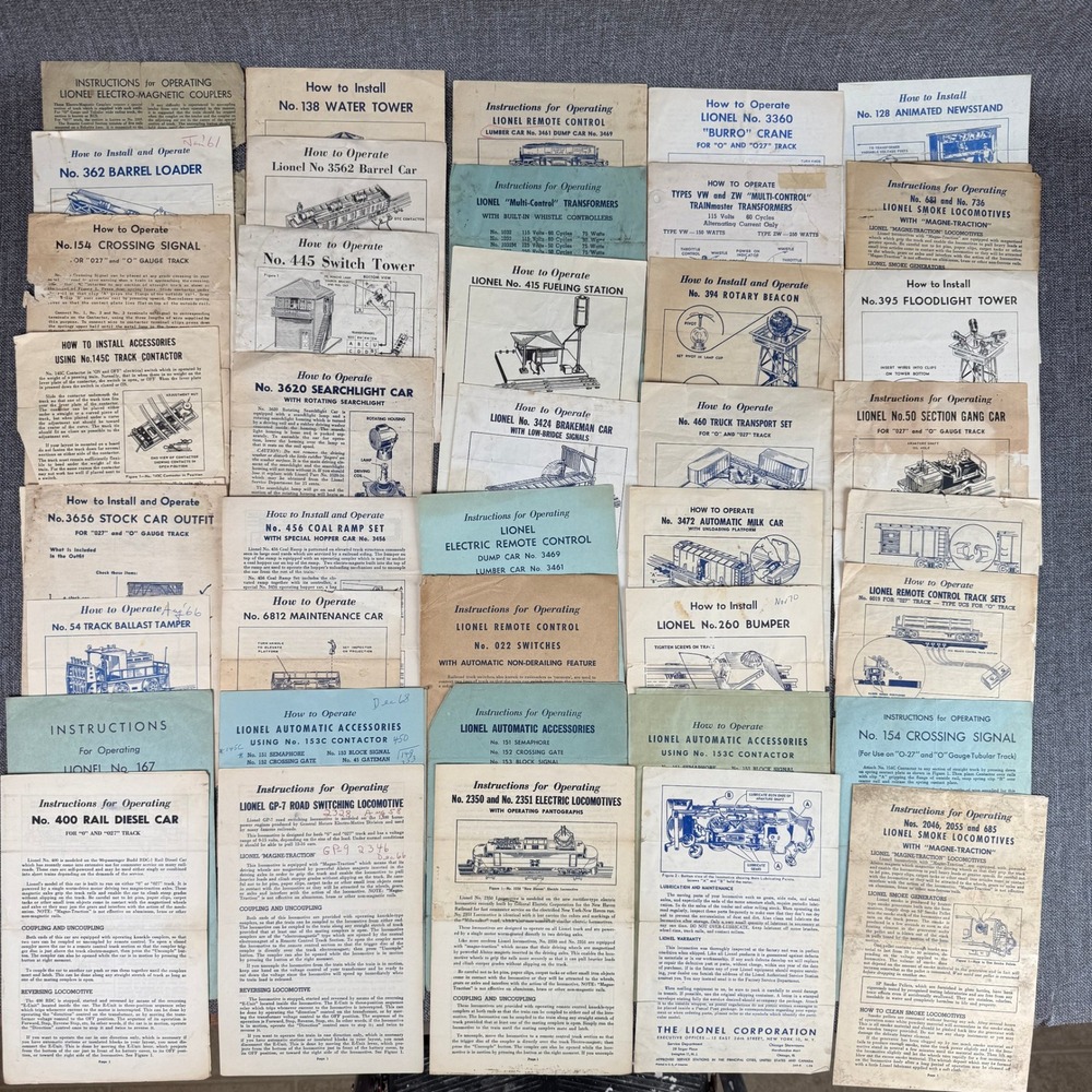 Lionel O-gauge Postwar Original Instruction Sheets , Manuals - Lot of 40